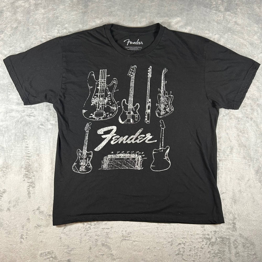 Fender Guitar Blueprints Graphic T-Shirt Mens Large Black Cotton Short Sleeve